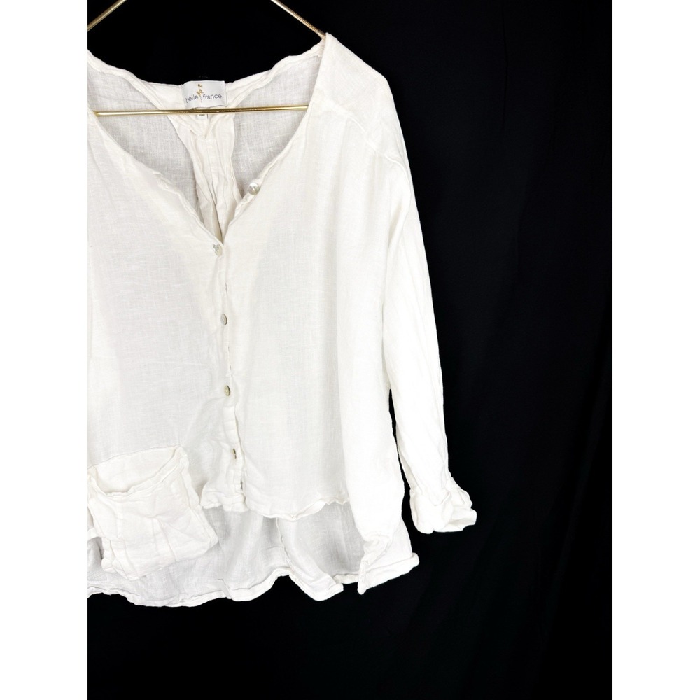 Belle France Shirt Sz S White Linen Button Front Italy Coastal Minimal Lagenlook - Picture 2 of 6